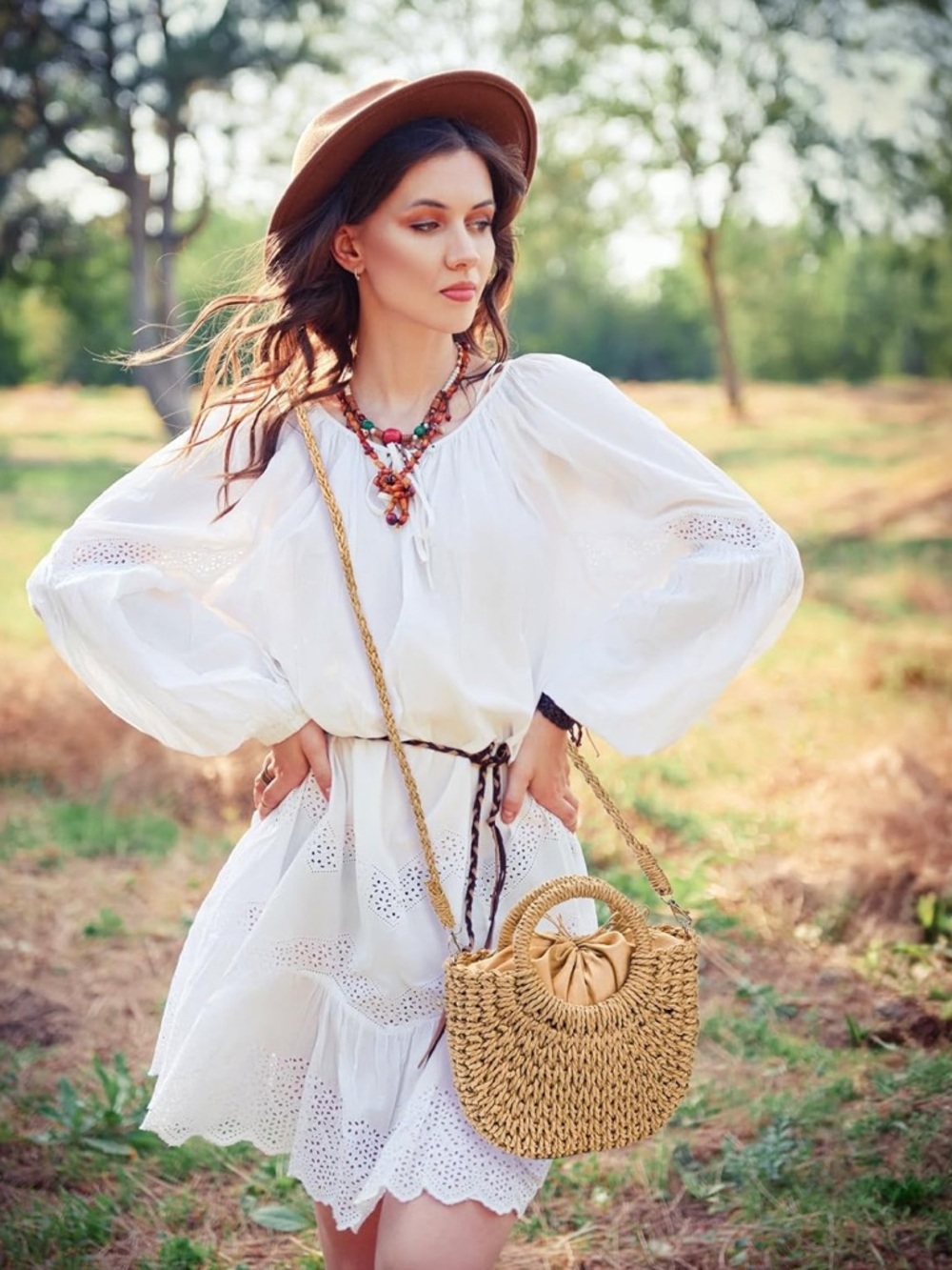 Woven Round Handle Straw Tote Bag - Tan
